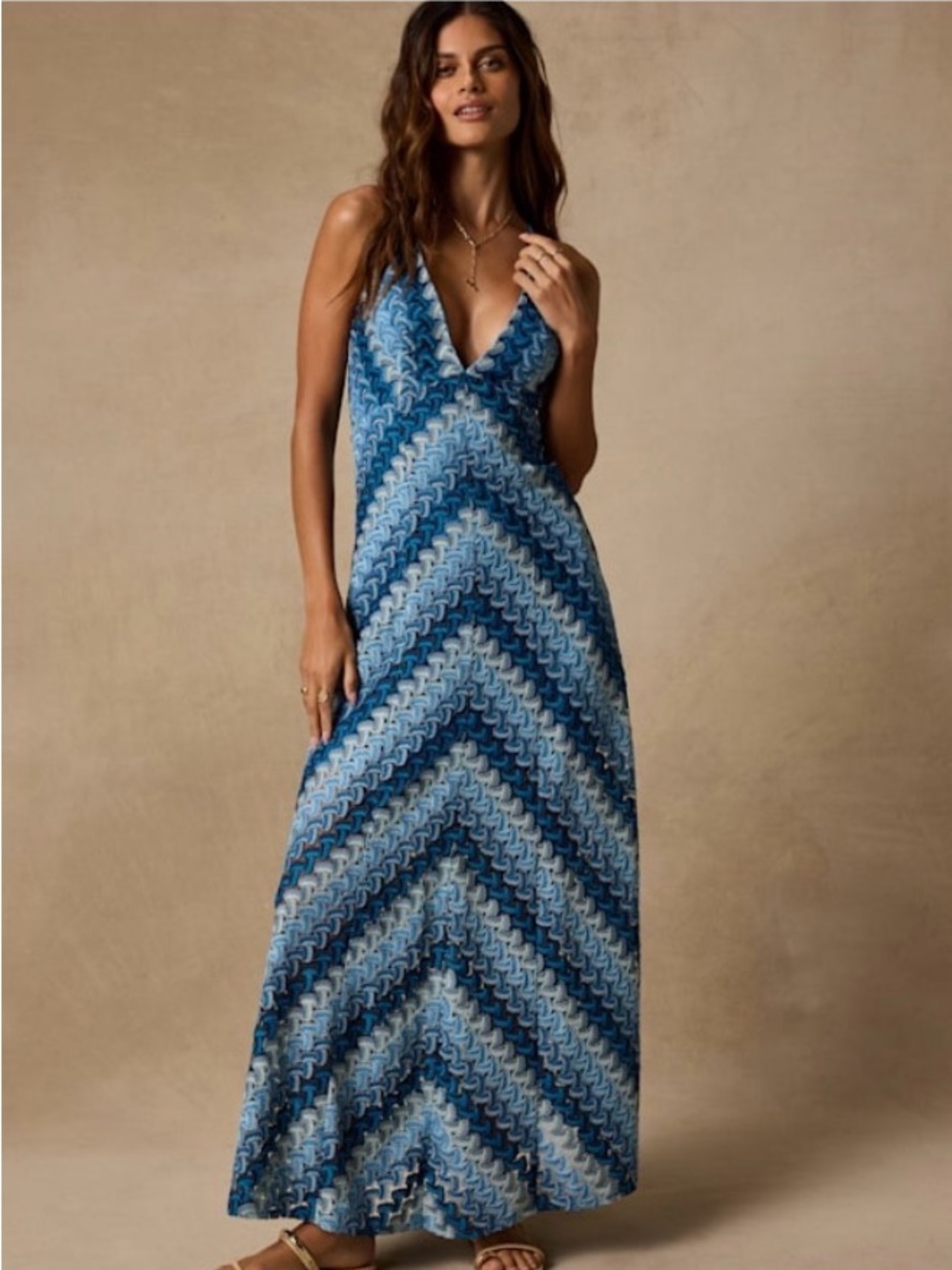 Lulu's Blue Chevron Slip Maxi Dress
